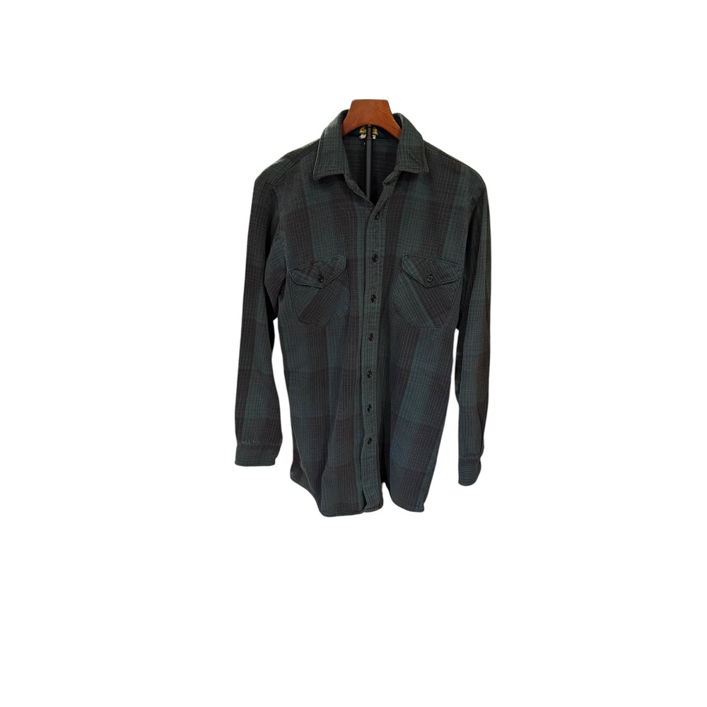 Vtg grunge OshKosh Bgosh Mens Dark Green Black Plaid Flannel Button Down Shirt M